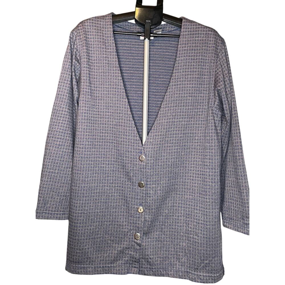 VTG Units Sz M Button-Up Cardigan Sweater USA Made Navy & Gray Geometric Print